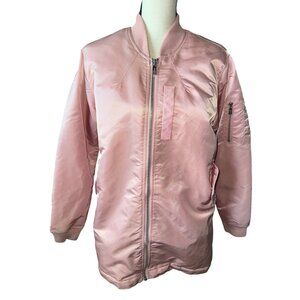 SOHO BABE Bomber Jacket Pink Longline Bomber Ribbed Collar & Cuffs Pockets Large